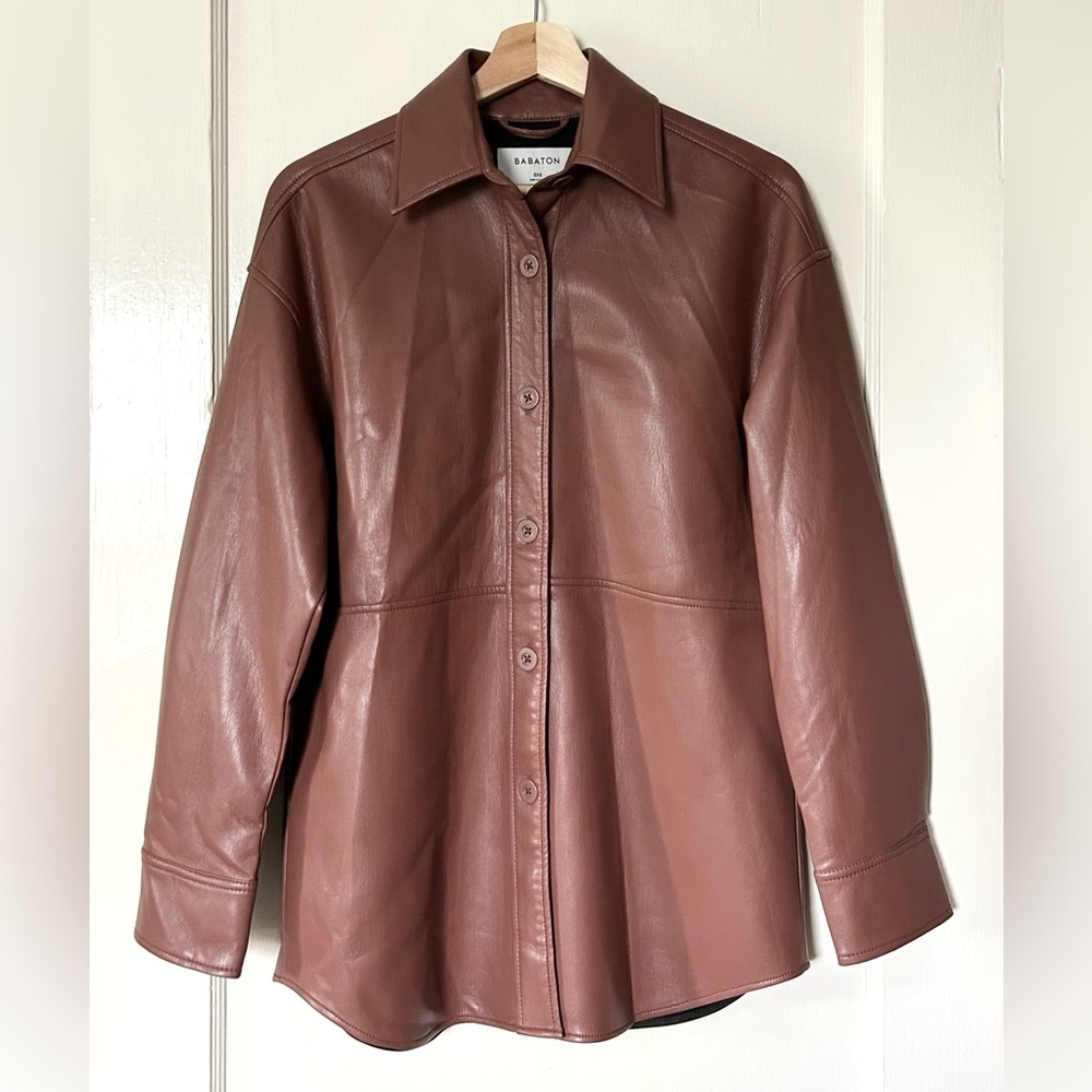 NEW Aritzia Babaton Pelli Relaxed Shirt‎ Jacket Cognac Brown 2XS Chic Trendy